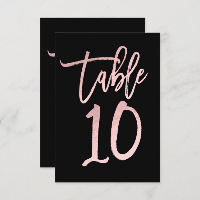 Rose Gold Pink Foil Moderne Script Tischnummer 10 (Vorne/Hinten)