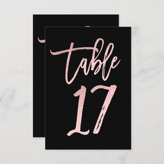 Rose Gold Pink Foil Moderne Script Tischnummer 17 (Vorne/Hinten)