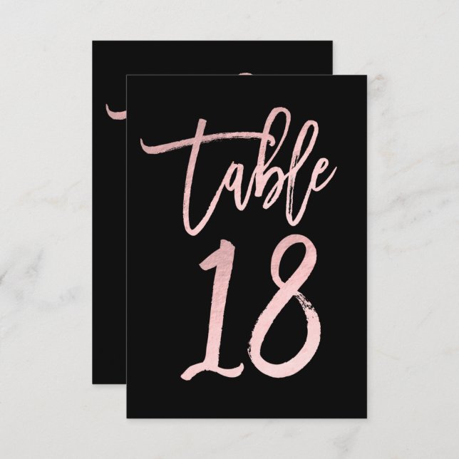 Rose Gold Pink Foil Moderne Script Tischnummer 18 (Vorne/Hinten)