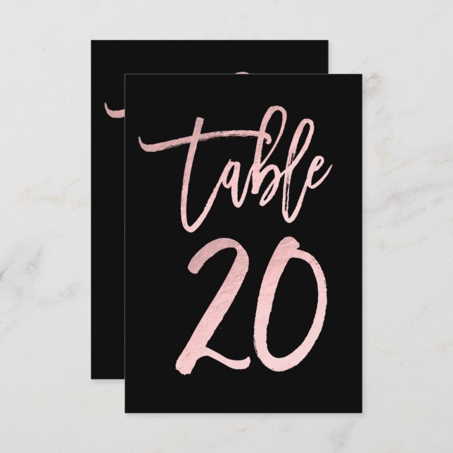 Rose Gold Pink Foil Moderne Script Tischnummer 20 (Vorne/Hinten)