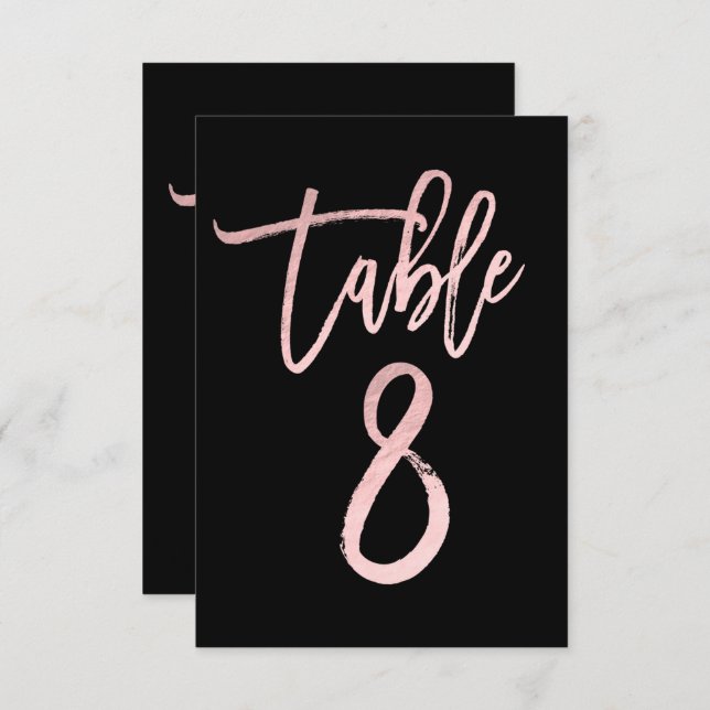 Rose Gold Pink Foil Moderne Script Tischnummer 8 (Vorne/Hinten)