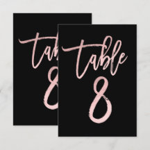 Rose Gold Pink Foil Moderne Script Tischnummer 8