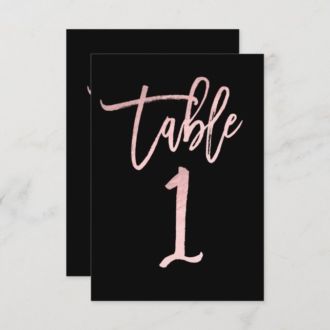 Rose Gold Pink Foil Modernes Script Tischnummer 1 (Vorne/Hinten)