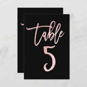 Rose Gold Pink Foil Modernes Script Tischnummer 5