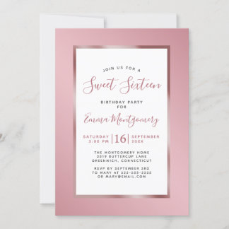 Rose Gold Pink Foil Rahmen Sweet 16 Geburtstagspar Einladung