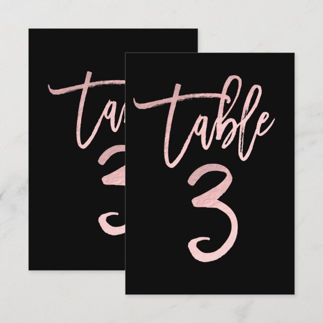 Rose Gold Pink Folie Moderne Schrift Tisch Nummer  Einladung (Vorne/Hinten)