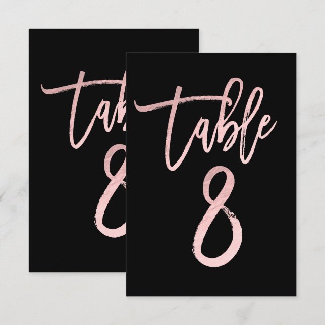Rose Gold Pink Folie Moderne Schrift Tisch Nummer  Einladung (Vorne/Hinten)