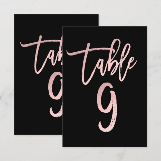 Rose Gold Pink Folie Moderne Schrift Tischnummer 9 (Vorne/Hinten)