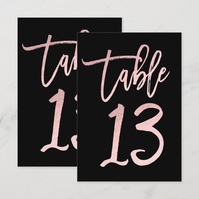 Rose Gold Pink Folie Moderne Schrift Tischzahl 13 Einladung (Vorne/Hinten)