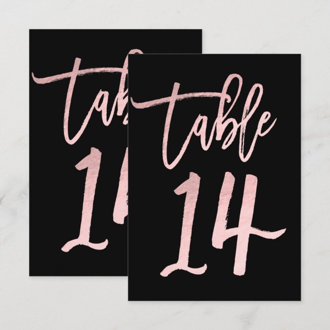 Rose Gold Pink Folie Moderne Schrift Tischzahl 14 Einladung (Vorne/Hinten)
