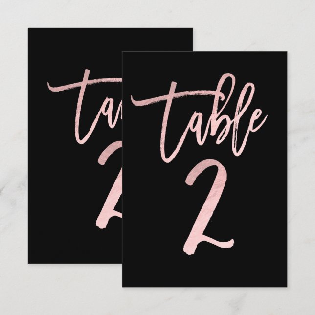 Rose Gold Pink Folie Moderne Schrift Tischzahl 2 Einladung (Vorne/Hinten)