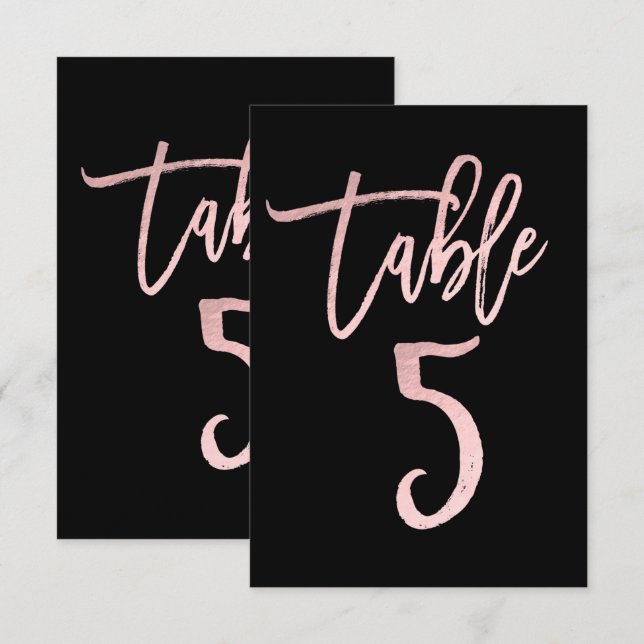 Rose Gold Pink Folie Moderne Schrift Tischzahl 5 Einladung (Vorne/Hinten)