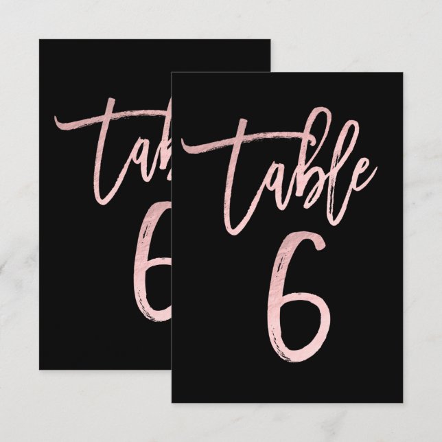 Rose Gold Pink Folie Moderne Schrift Tischzahl 6 Einladung (Vorne/Hinten)