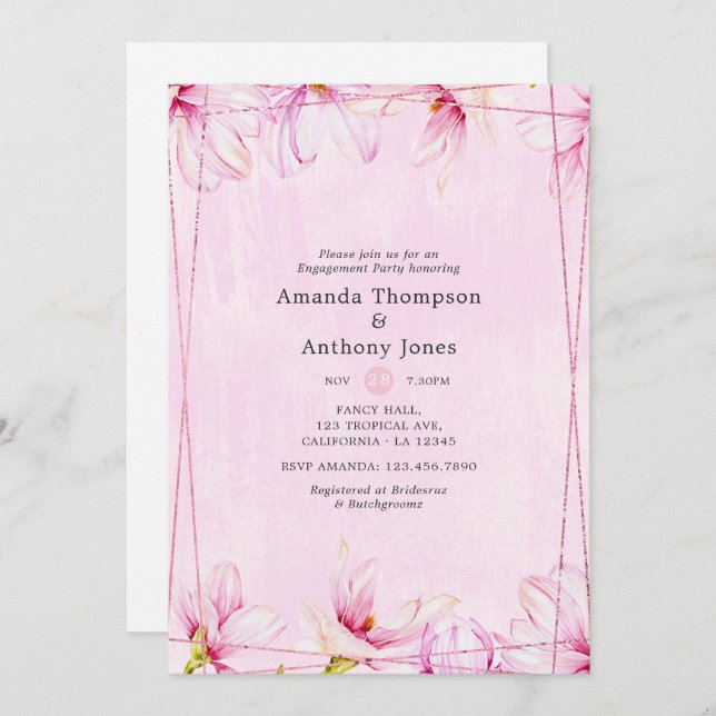 Rose Gold & Pink Geodäsie-Engagement Einladung (Vorne/Hinten)