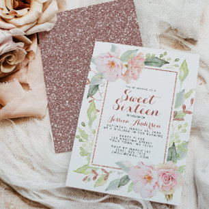 Rose Gold Pink Geometric Glitzer 16 . Geburtstag I Einladung