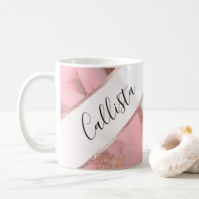 Rose Gold Pink Girly Modern bemalten Marmor Kaffeetasse (Mit Donut)