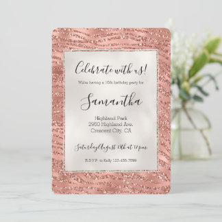 Rose Gold Pink Glam Glitzer Zebra Print Einladung