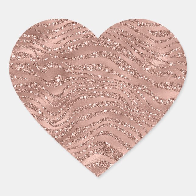 Rose Gold Pink Glam Glitzer Zebra Print Herz-Aufkleber (Vorderseite)