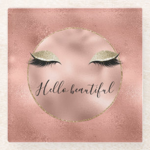 Rose Gold Pink Glam Glitzy Black Eyelashes Glasuntersetzer