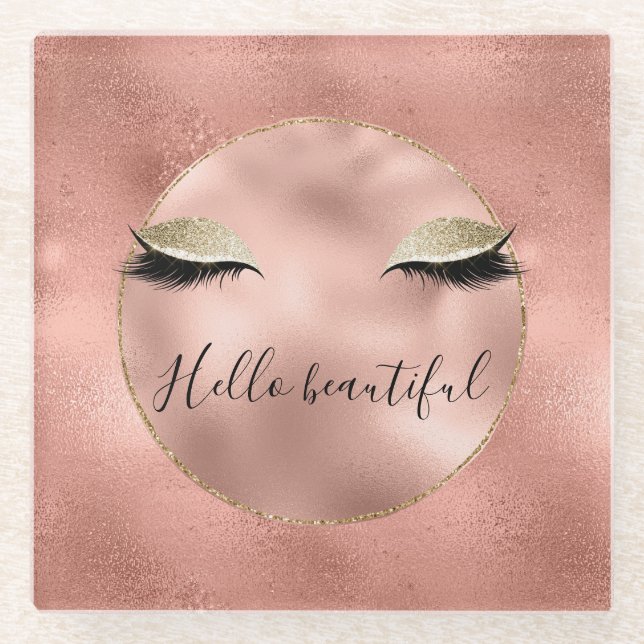 Rose Gold Pink Glam Glitzy Black Eyelashes Glasuntersetzer (Vorderseite)