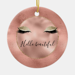 Rose Gold Pink Glam Glitzy Black Eyelashes Keramik Ornament