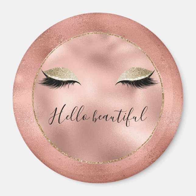Rose Gold Pink Glam Glitzy Black Eyelashes Magnet (Vorne)