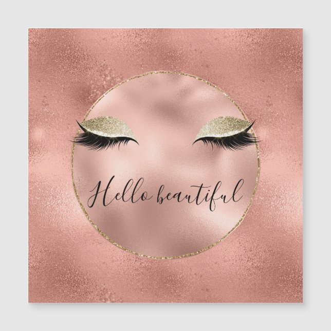 Rose Gold Pink Glam Glitzy Black Eyelashes Magnetkarte (Vorderseite)