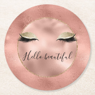 Rose Gold Pink Glam Glitzy Black Eyelashes Runder Pappuntersetzer