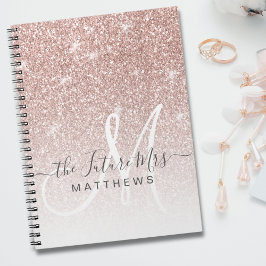 Rose Gold Pink Glitter Monogram Name Future Mrs Notizblock