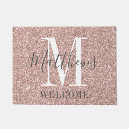 Rose Gold Pink Glitter Monogram Name Newlyweds Fußmatte