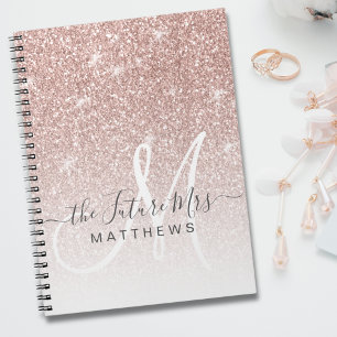 Rose Gold Pink Glitter Monogramm Name Zukünftige M Notizblock