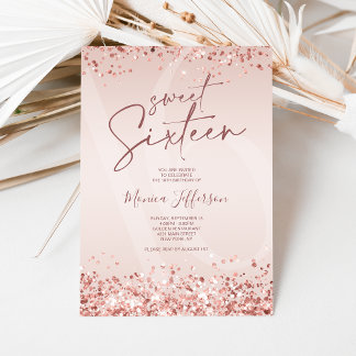 Rose Gold Pink Glitter Sweet 16 Birthday Invite Einladung