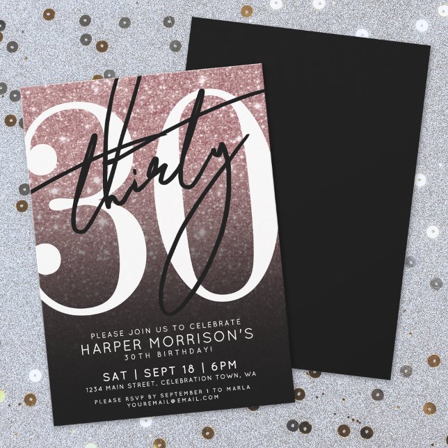 Rose Gold Pink Glitzer 30. Geburtstag Einladung (Rose Gold Pink Glitter 30th Birthday Invitation)