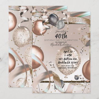 Rose Gold Pink Glitzer Balloons 40. Geburtstag Einladung