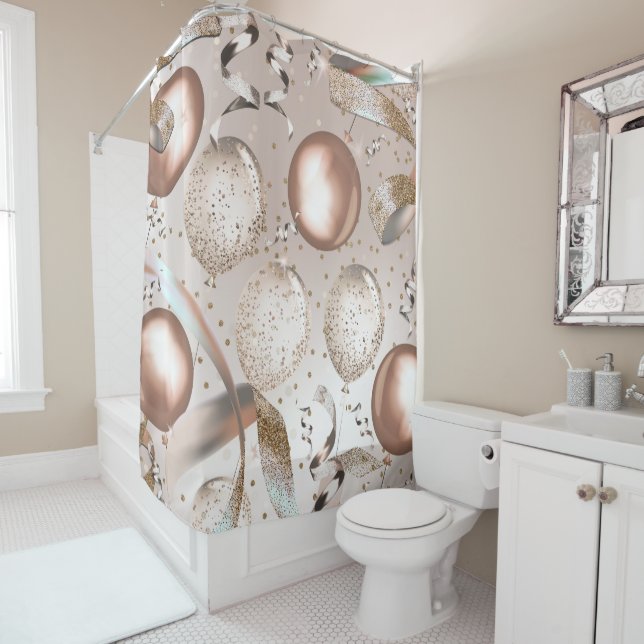 Rose Gold Pink & Glitzer Balloons Duschvorhang (Beispiel)