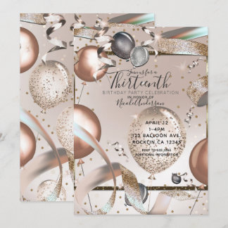 Rose Gold Pink Glitzer Balloons Geburtstagsparty Einladung