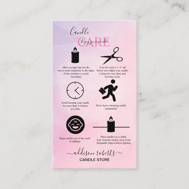 Rose Gold Pink Glitzer Candle Care Business Card Visitenkarte (Vorderseite)