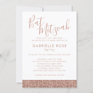 Rose Gold Pink Glitzer Chic Minimal Bat Mitzvah Einladung