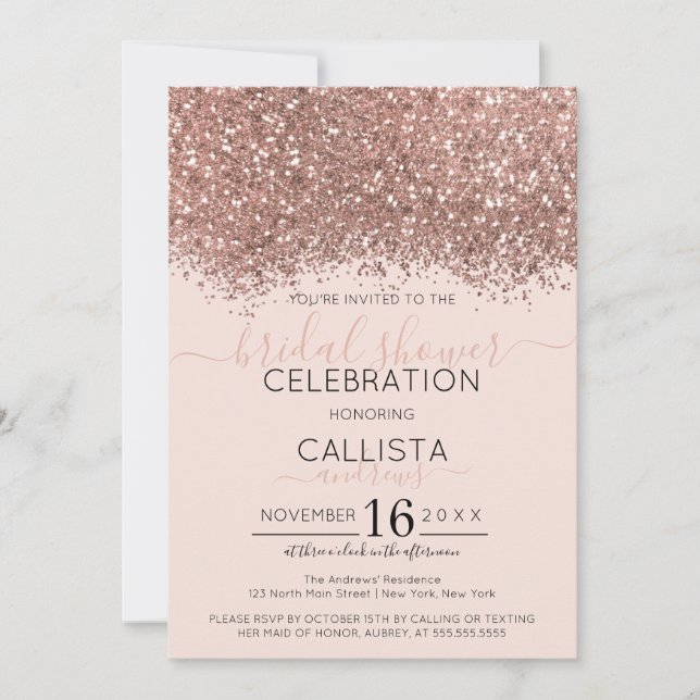 Rose Gold Pink Glitzer Confetti Brautparty Einladung (Vorderseite)