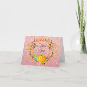 Rose Gold Pink Glitzer Fall Pumpkin Danke Karte