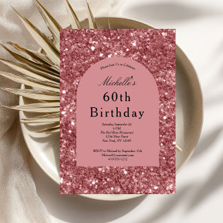 Rose Gold Pink Glitzer Glam Bling 60. Geburtstag Einladung