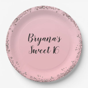 Rose Gold Pink Glitzer Glam Edge Sweet 16 Party Pappteller