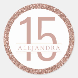 Rose Gold Pink Glitzer Moderne Stille Años Gefalle Runder Aufkleber