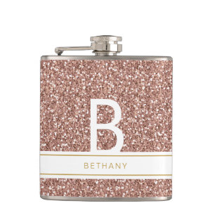 Rose Gold Pink Glitzer Monogram Brautparty Flachmann