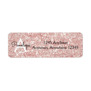 Rose Gold Pink Glitzer Monogram Rücksendeadresse