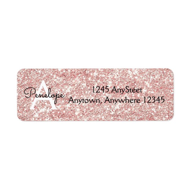 Rose Gold Pink Glitzer Monogram Rücksendeadresse (Vorne)