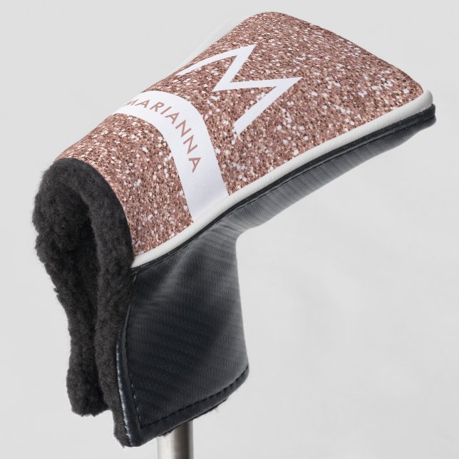Rose Gold Pink Glitzer Monogramm Name Putter Golf Headcover (3/4 Vorderseite)