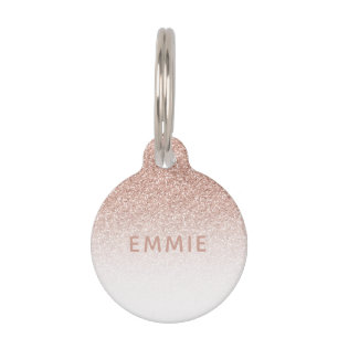 Rose Gold Pink Glitzer Ombre Individuelle Name Haustiermarke
