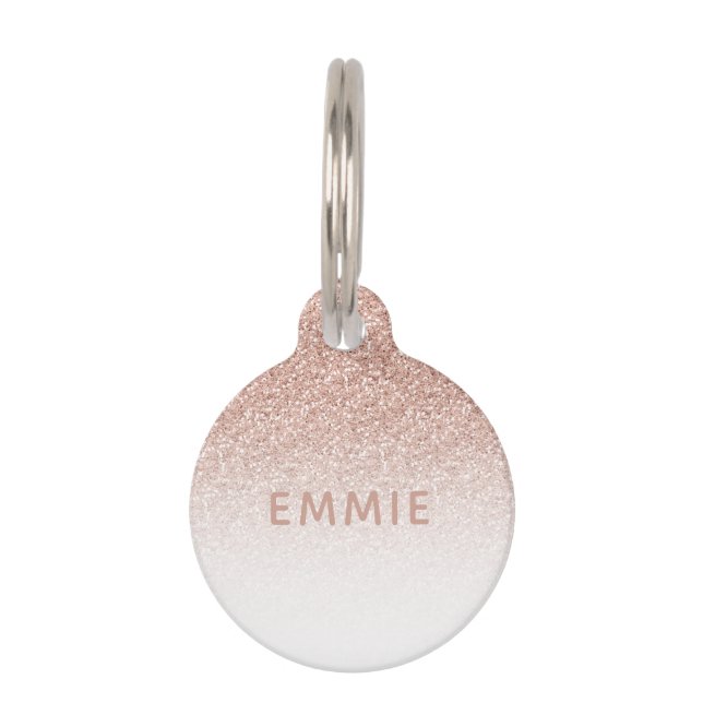 Rose Gold Pink Glitzer Ombre Individuelle Name Haustiermarke (Vorderseite)