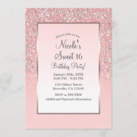 Rose Gold Pink Glitzer Shine Sweet 16 Party